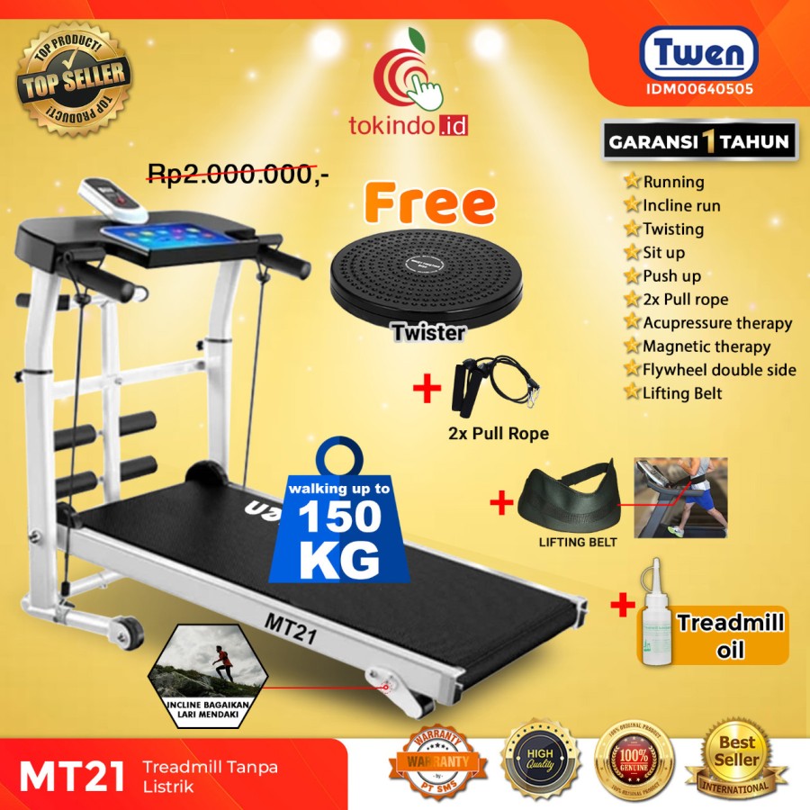 Twen Treadmill Manual Multifungsi 5 in 1